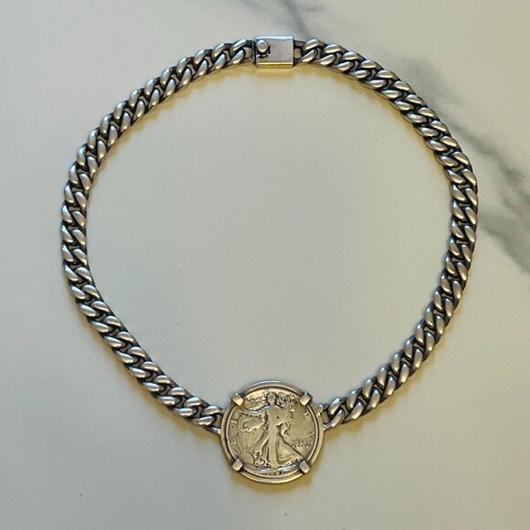 Custom Solid .925 Sterling Silver Miami Curb Chain Vintage Coin Necklace - Picture 4 of 10